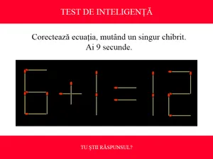 TEST DE INTELIGENȚĂ Corectează ecuația 6+1=12, mutând un singur chibrit. Ai 9 secunde să rezolvi - Foto: Colaj Newsweek / braineaser.com