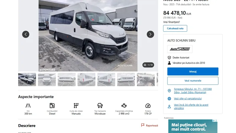 Criză? 35 de microbuze electrice școlare, cumpărate cu circa 200.000 € bucata. Unul diesel, 80.000 € - Foto: captură ecran / autovit.ro