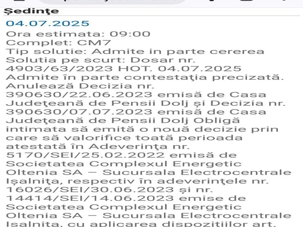 Foto: Instanța i-a dat câștig de cauză pensionarului