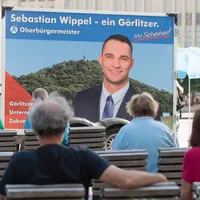 Afiș electoral la Görlitz al candidatului AfD la Primărie, Sebastian Wippel