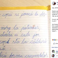 Lucrarea corectată aberant de învățător a ajuns subiect național/FOTO: Facebook.com