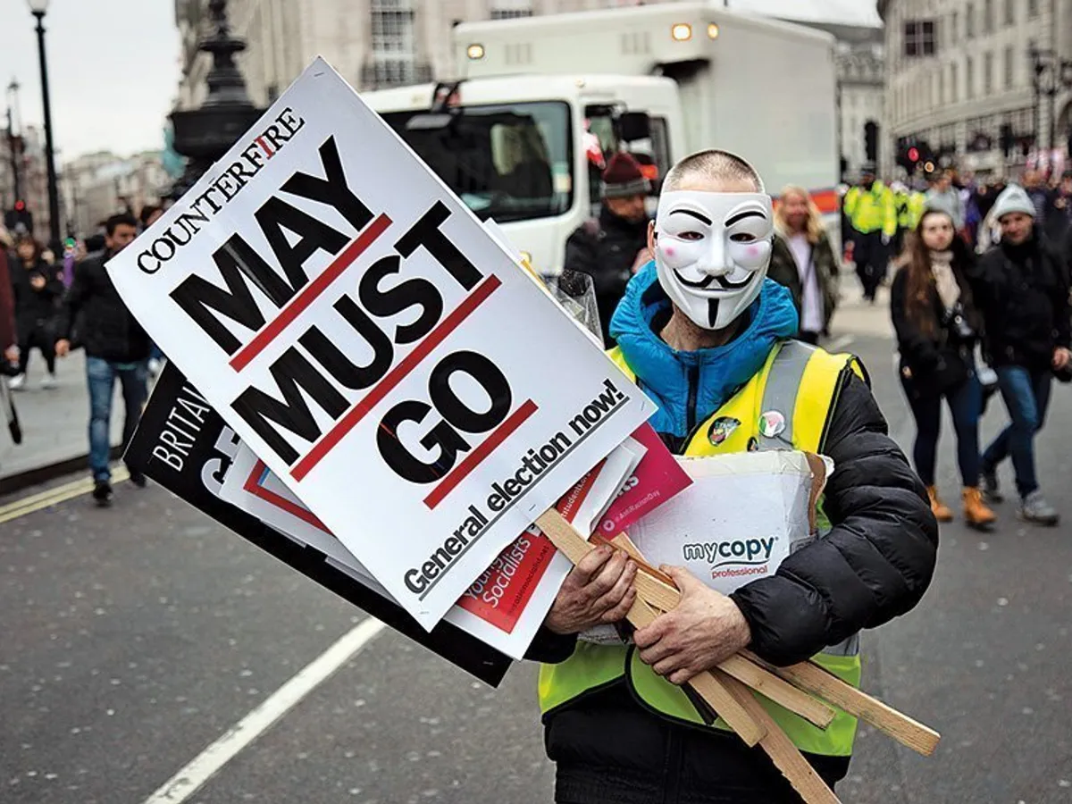 Un protestatar la adresa lui May, pe 12 ianuarie