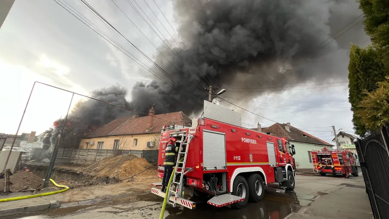 Incendiu de proporții la Sibiu. 50 de oameni, evacuați din case. Intervin pompieri din 5 județe - Foto: ISU Sibiu