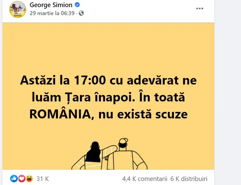 Postările lui George Simion despre protestul pe care susține că nu AUR l-a inițiat. Sursa: Facebook George Simion