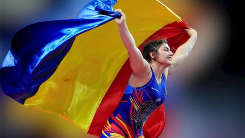 Luptătoarea Alexandra Anghel, pe podium la Europenele de la Bucureşti. E campioana en titre - Foto: Facebook/ Federația Română de Lupte