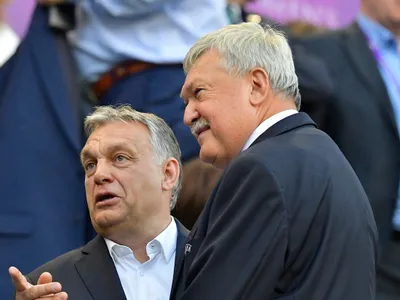 Viktor Orban şi Sandor Csanyi, la un meci de Champions League feminin, la Budapesta, între Lyon şi Barcelona - Foto: Profimedia Images
