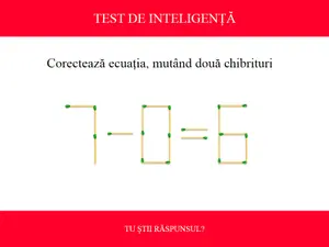 TEST DE INTELIGENȚĂ Corectează ecuația 7-0=6, mutând doar două chibrituri. Ai 11 secunde - Foto: Colaj Newsweek / mindyourlogic.com