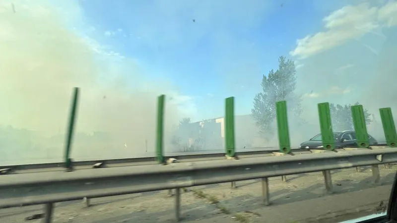 Incendiu uriaş pe Autostrada Soarelui. Circulaţia este întreurptă spre Bucureşti - Foto: Facebook/Daniel Țăranu-Ilisei