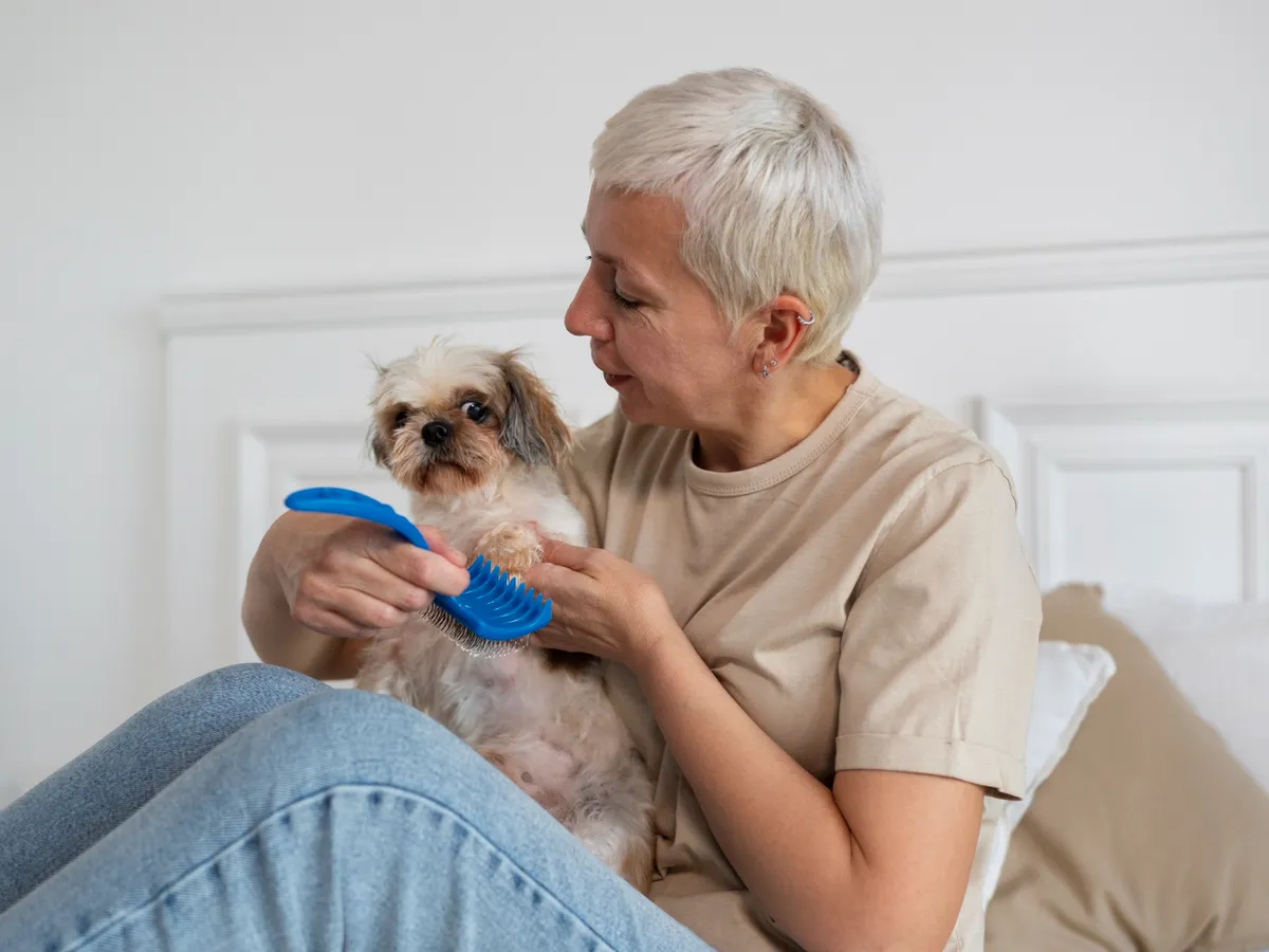 Pensionară cu un câine în brațe - Foto: Magnific.com (Imagine cu rol ilustrativ)