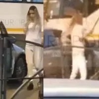 Femeia cu maceta, care sărit să-l ajute pe tipul cu BMW, ar fi o damă de companie. Și ea și agresorul sunt liberi Foto: captură EUROPOL