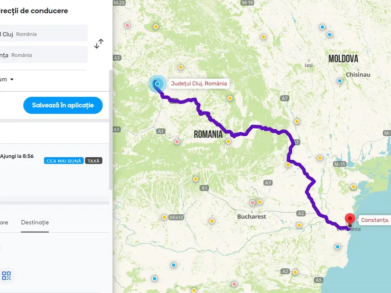 România blocată! București – Sibiu: 7-8 ore, Cluj – Constanța: 15-16 ore, Arad – Giurgiu 14-15 ore - Foto: captură ecran Waze
