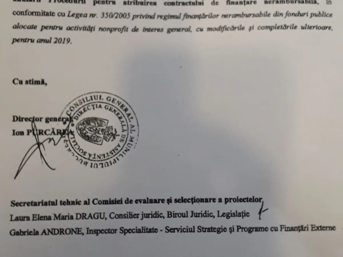 Scrisoarea oficială prin care ONG-urile sunt înștiințate că nu mai primesc bani.  Document obținut de Newsweek România