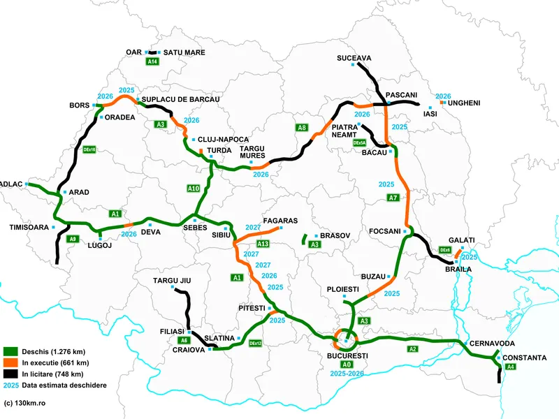 De la Constanța la Curtea de Argeș, pe autostradă. Ce autostrăzi se mai deschid în 2025? - Foto: 130km.ro