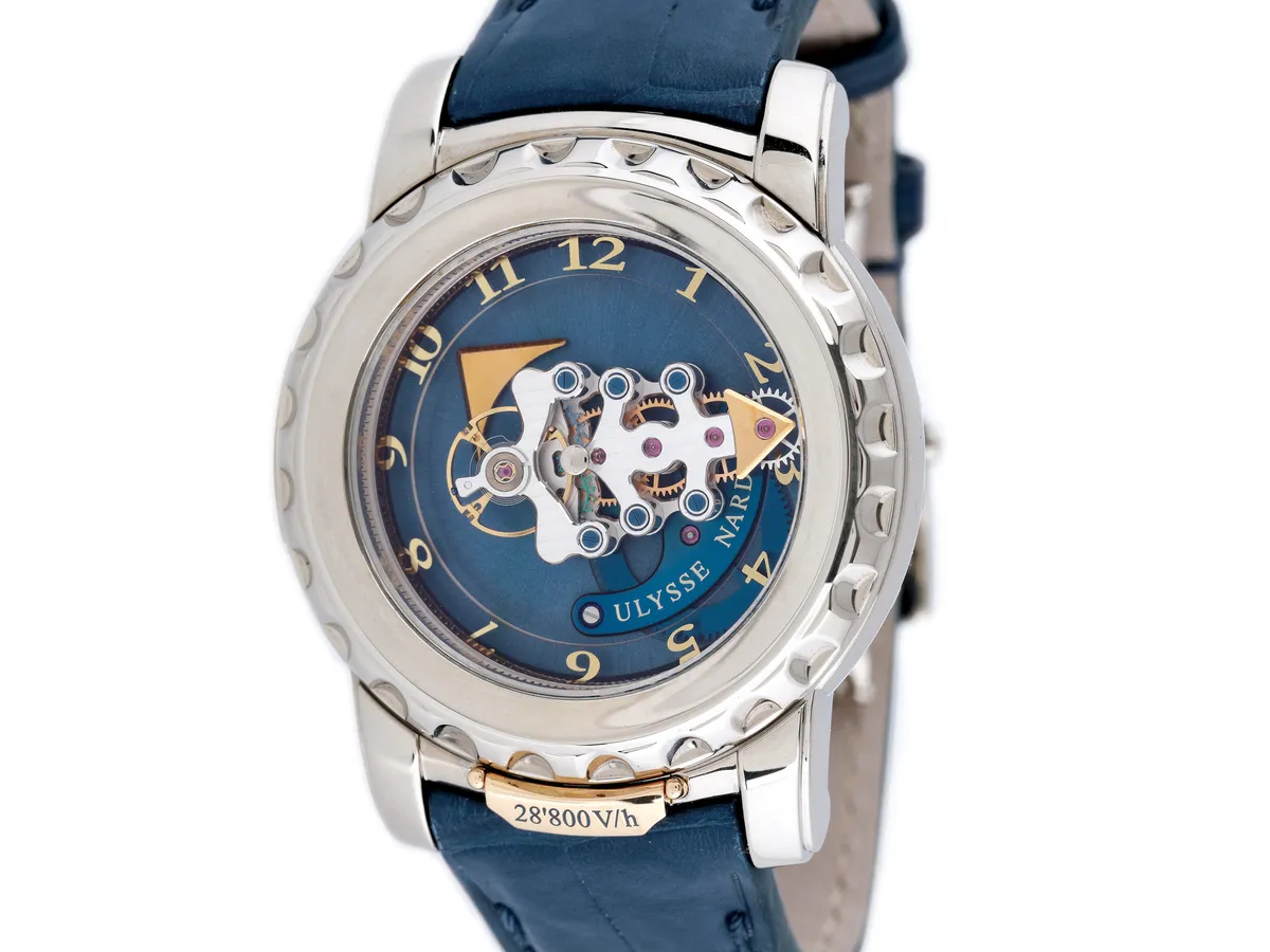 Ceas Ulysse Nardin Freak Vision Tourbillon, din aur alb, de mână, bărbătesc, vine însoțit de actele de proveniență și de cutia originală