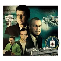 SURSE ȘI METODE.  Când Kennedy a fost asasinat, CIA l-a întrebat pe Gibson, jos, despre Oswald, în mijloc. Scriitorul le-a spus că știu atât de puțin. La dreapta, Helms.