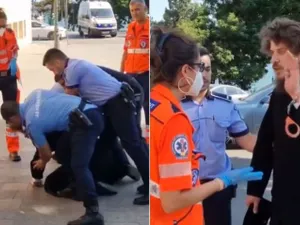 VIDEO Un călugăr a devenit recalcitrant. Polițiștii s-au considerat insultați și l-au doborât / antena3