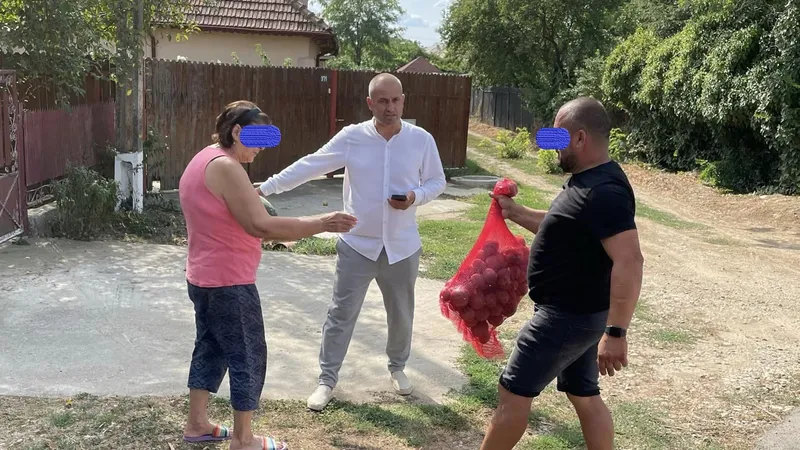 Primarul din Crevedia Florin Petre împarte ajutoare - Foto: Facebook