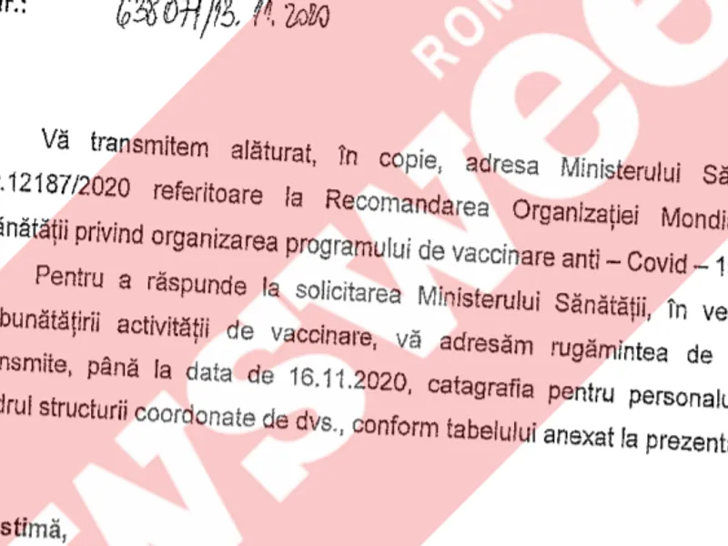 Ministerul Sănătății a transmis la Ministerul de Finanțe o adresă prin care cere liste cu angajații care vor fi vaccinați anti-COVID Sursa: Newsweek România