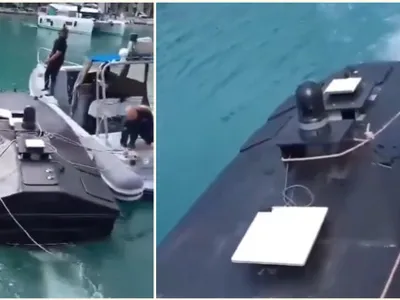 VIDEO Dronă navală misterioasă, descoperită în apropierea insulei Lefkada. Transporta explozibili și avea motorul pornit