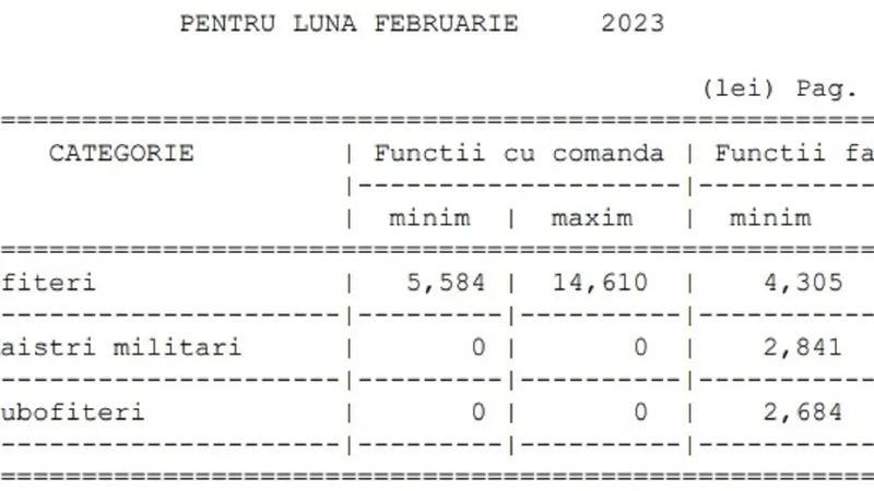 Salarii Jandarmi luna februarie 2023