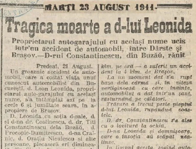 ziar 1911 cu articolul despre acidentul mortal