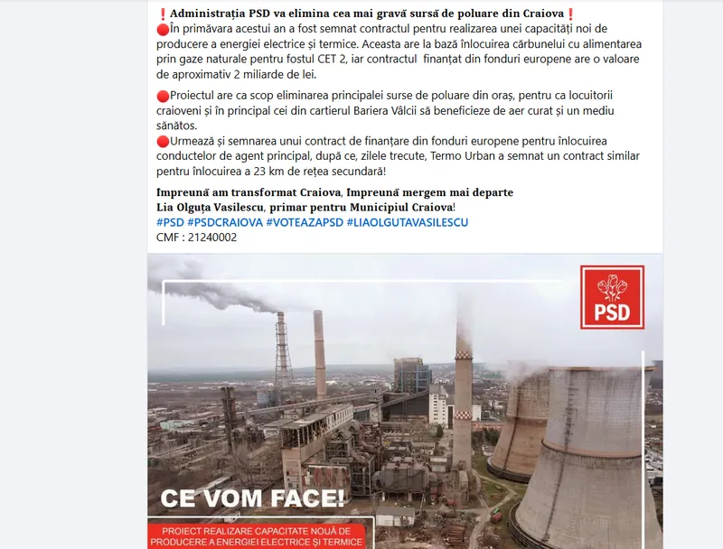 Promisiuen Olguța Vasilescu despre reabilitarea CET Craiova &icirc;n 2024 - Foto: PSD Craiova