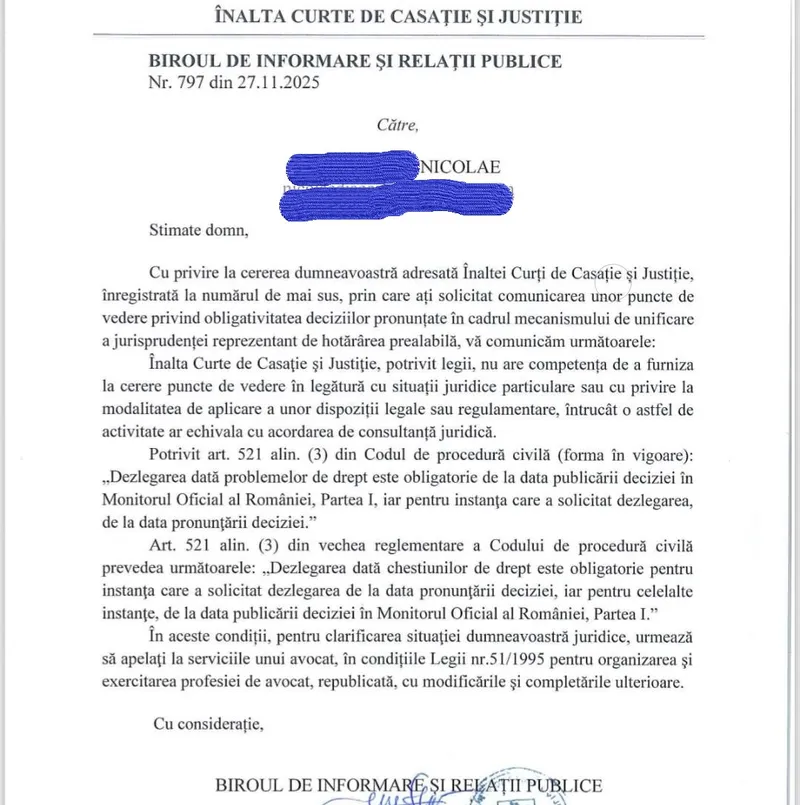 Răspuns &Icirc;nalta Curte - Foto: Fb? N. Diaconeasa