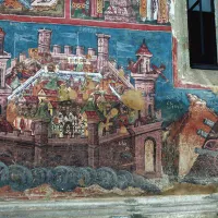 Asediul  Constantinopolului,  frescă pe zidul Mănăstirii Moldovița (Suceava),  secolul al XVI-lea