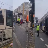 Accident grav în București. Autobuz lovit de tramvai. Mai multe victime - Foto: captură video amator