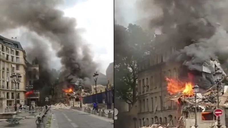 Explozie puternică la Paris. Fațada Academiei Americane s-a prăbușit - Foto: Captură video
