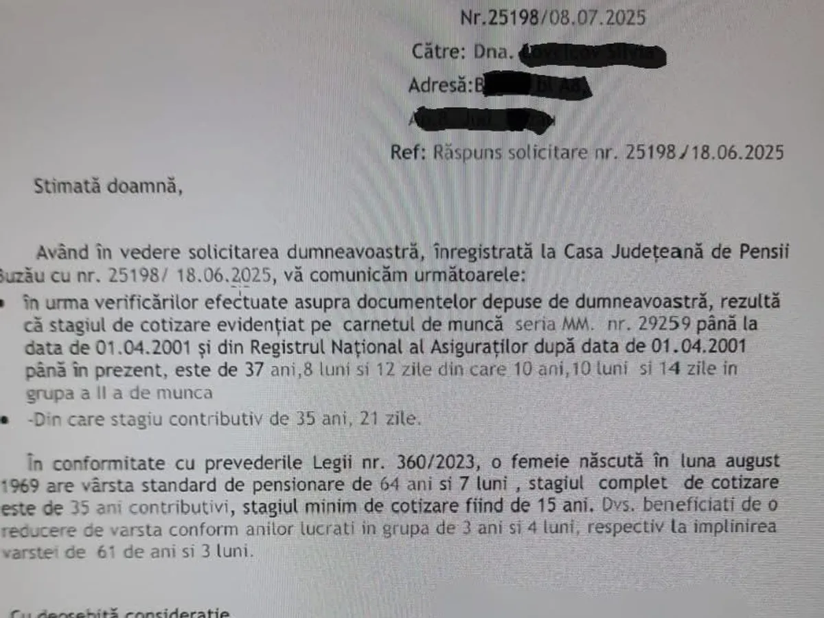 cerere pensionar