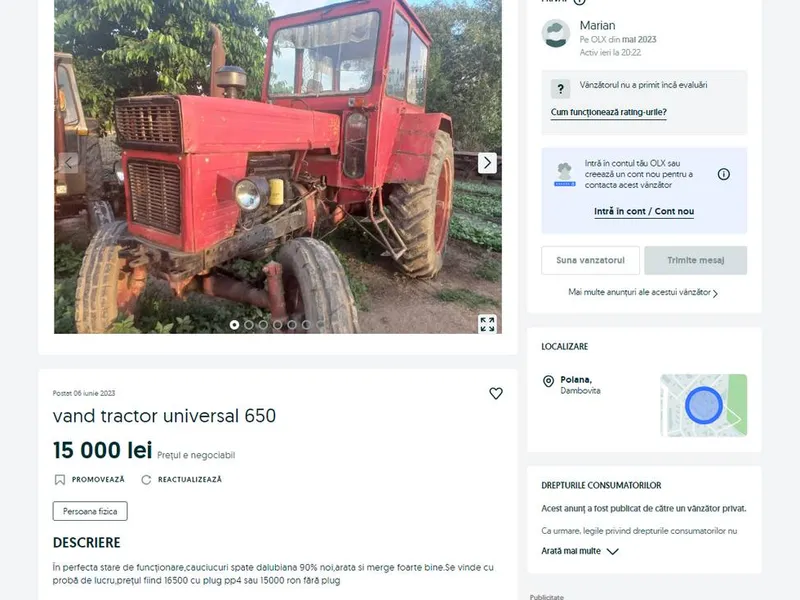 Ce preț au tractoarele care au arat toată România sub Ceaușescu? Sunt accesibile și încă merg - Foto: captură ecran Olx.ro