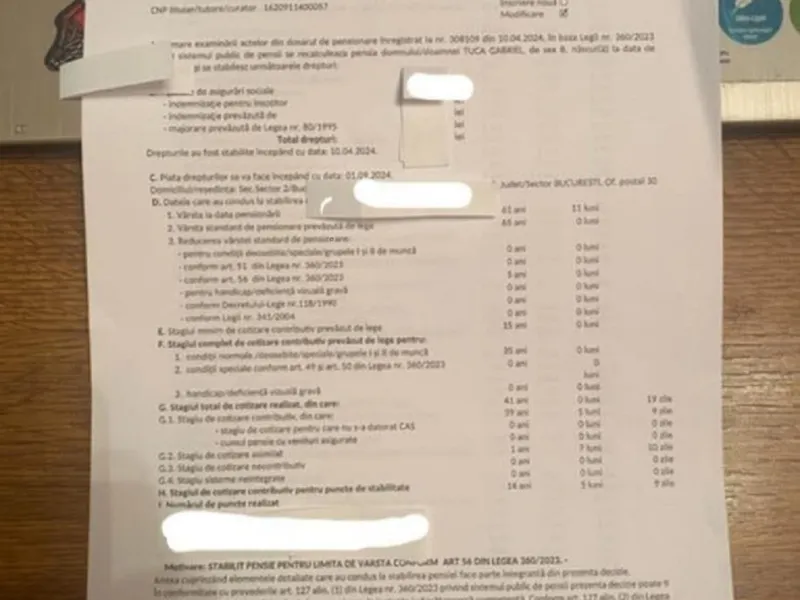 Foto: captură decizie pensie