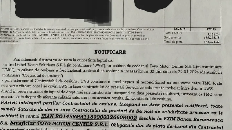 Factura prin care UWS isi cesioneaza creantele catre firmele egipteanuluu Tarek