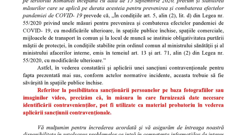 Răspunsul Poliției Române