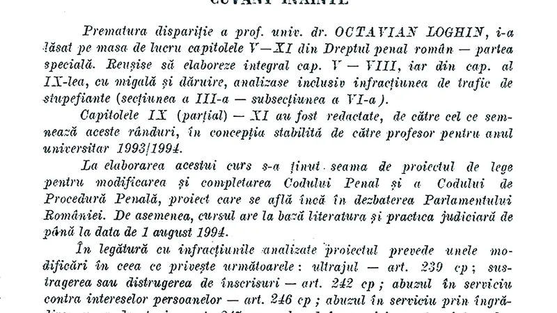 Octavian Loghin a fost
preluat de asistentul
Tudorel Toader, după cum cel
din urmă a anunțat și în prefața
manualului universitar