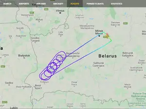 Un avion din Belarus s-a învârtit 3 ore în aer, pentru că nu a fost primit în spațiul UE. Foto Flightradar