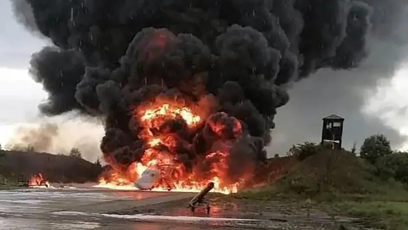Bombardier strategic rusesc lansator de rachete Kinzhal, făcut scrum de o  dronă ucraineană (imagine cu rol ilustrativ)-Foto: WarZone