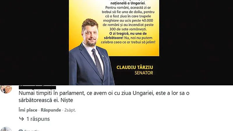 O postare a lui Claudiu Târziu despre Ungaria hrănește comentariile de tipul „ungurii vor să pună mâna pe țară“