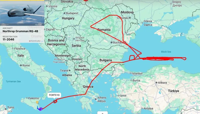 FORTE10 a fpcut o buclă suplimentară largă deasupra României - Foto: ItaMilRadar