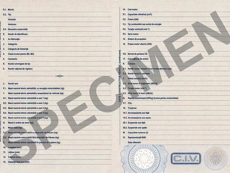 Ce conţine noul model de carte de identitate a vehiculului, eliberat de RAR - Foto: RAR