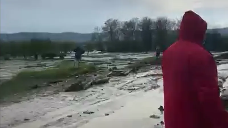 Video: viitură puternică în Buzău: drum blocat și gospodării afectate în urma ploilor torențiale - FOTO: captura video (imagine cu rol ilustrativ)