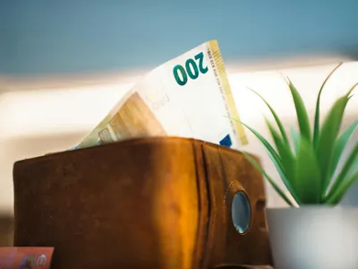 Portofel de piele cu bancnote euro - Foto: Pexels/Jakub Zerdzicki