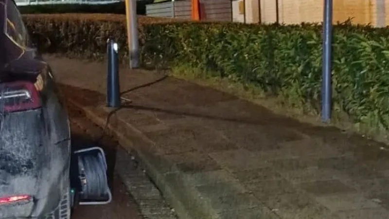 Un olandez cu Tesla a furat curent cu prelungitorul de la stâlpul de iluminat. / Foto: ad.nl