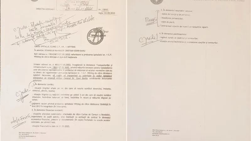 Prin această adresa a fost solicitat transferul de date persoanle de la Spitalul Witting la Spitalul Militar Central Foto: NWR