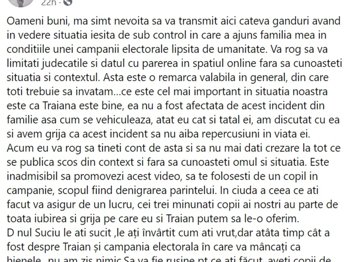 Mesajul postat de fosta soție a lui Ogâgău pe Facebook