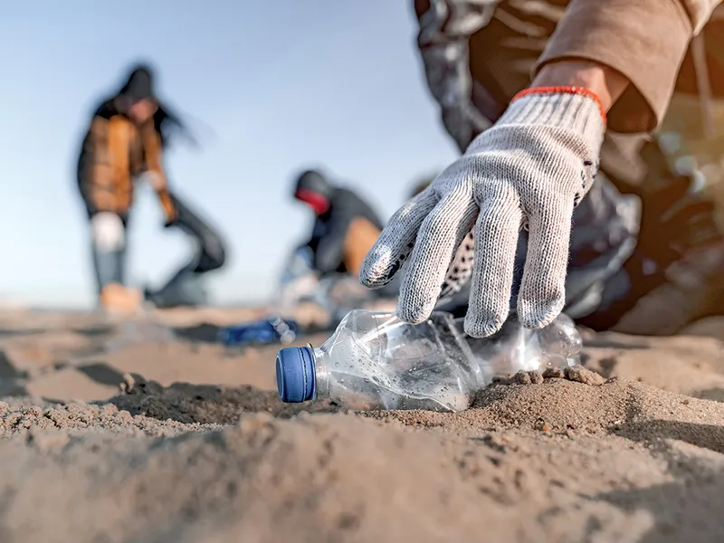 EFORT DE ECHIPĂ Plasticul este colectat de pe o plajă. „Problema globală“ necesită o „soluție globală“, spune Douglas McCauley