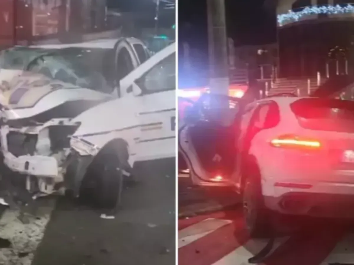 Mașină de poliție spulberată de un Porsche în Maramureș. Trei polițiști grav răniți, unul în comă - Foto: Observatornews - Captura foto