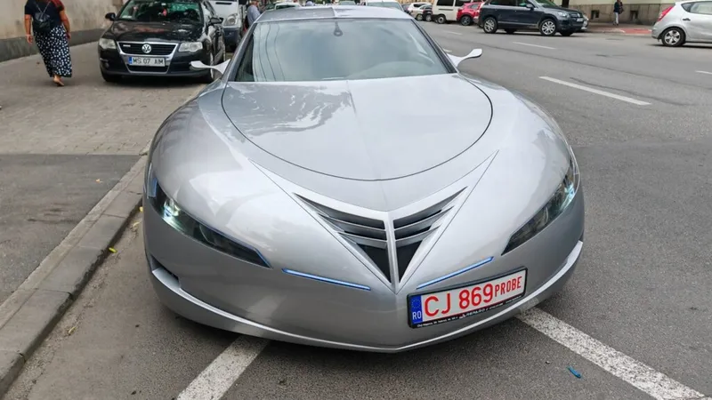 E-Car, prima mașină electrică 100% românească, un coupe în 4 uși ca un OZN. Maximum 120 km/h - Foto: cluj24.ro