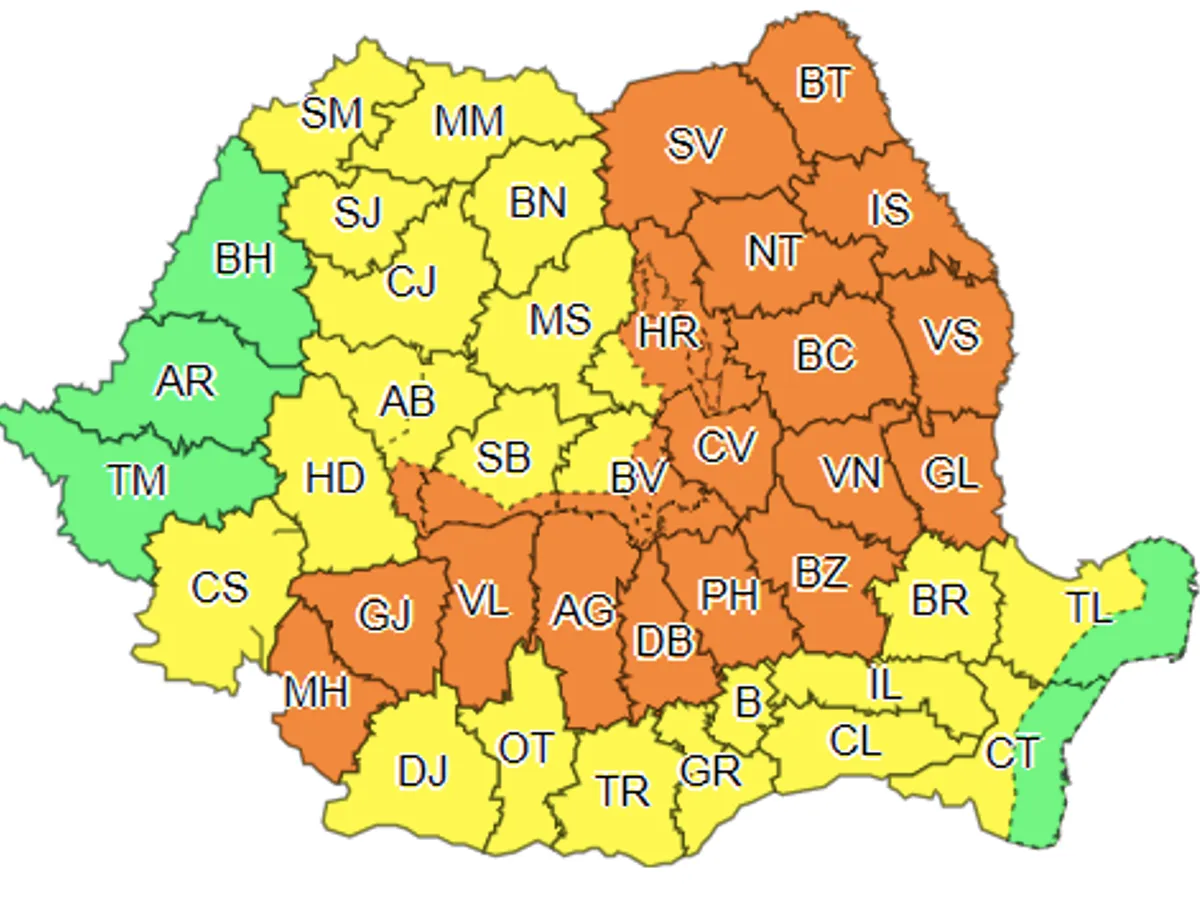 Harta zonelor afectate de ploi/FOTO: news.ro
